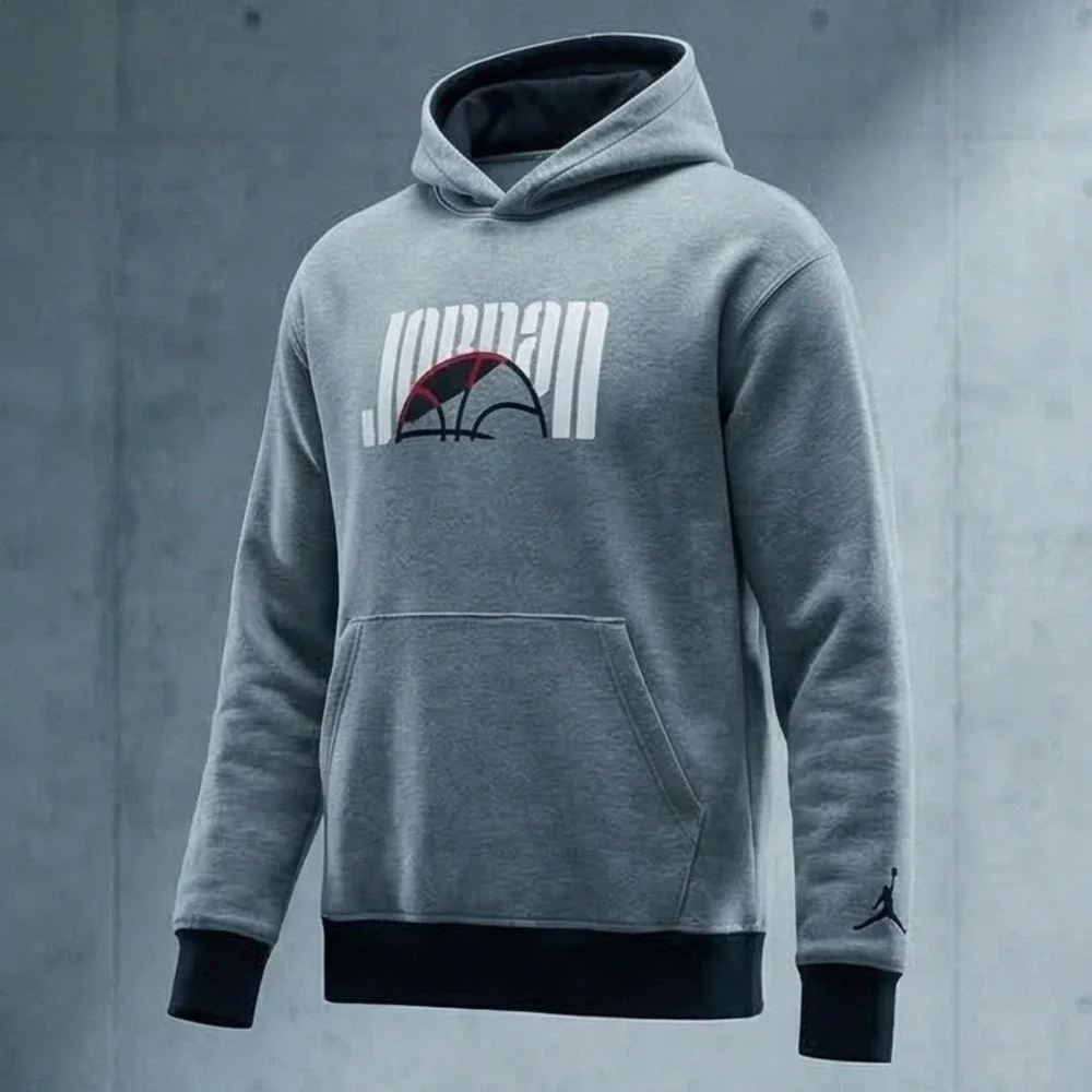 Jordan‎ Mens XXL Grey Graphic Hoodie Basketball Jumpman Logo Fleece Pullover